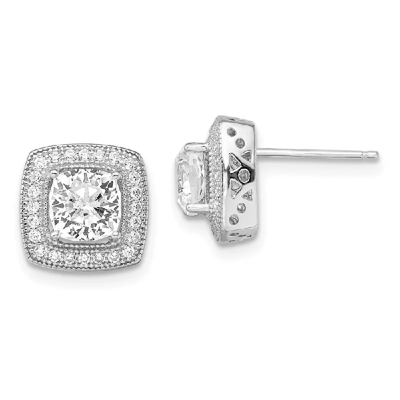 Stud Earrings with Vine Designs -925 Sterling Silver Cubic Zirconia Brilliant Embers Stud Earrings (L-11 mm, W-11 mm)