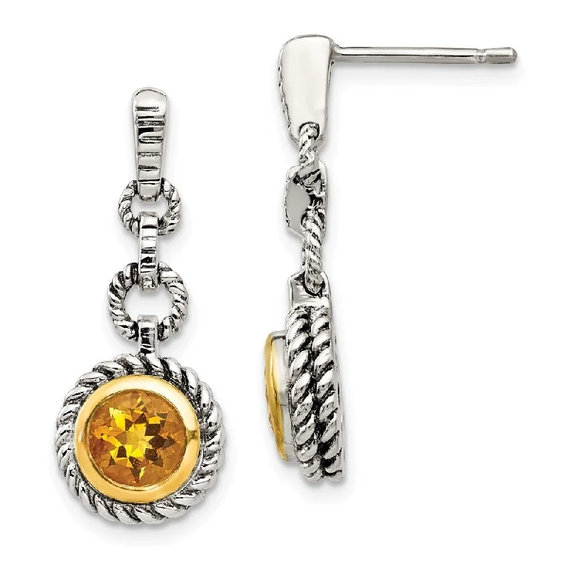 Stud Earrings with Etching -925 Sterling Silver Gold-tone Flash Gold- Plated Citrine Stud Earrings (L-23 mm, W-10 mm)