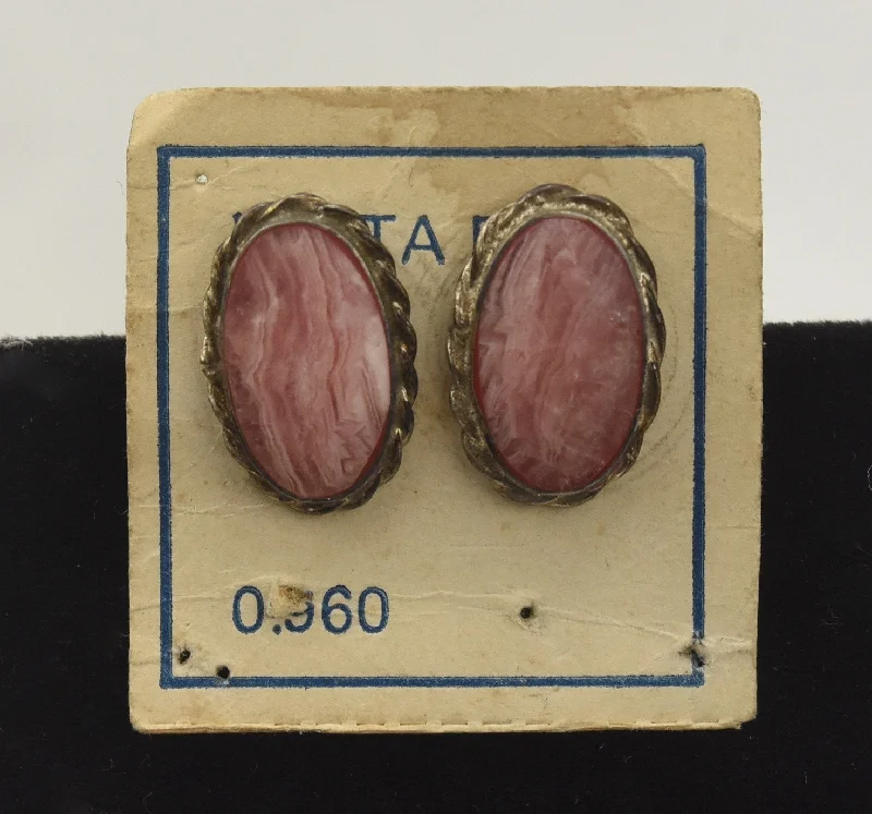 Stud Earrings with Polished Shine -960 Silver Rhodochrosite Oval Stud Earrings