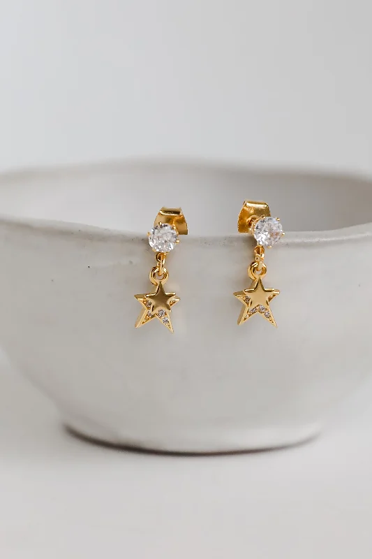 Bohemian Stud Earrings with Tassels -Addison Gold Rhinestone Star Drop Stud Earrings