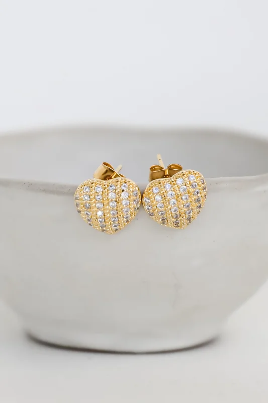 Stud Earrings with Rhinestones -Alexis Gold Rhinestone Heart Stud Earrings