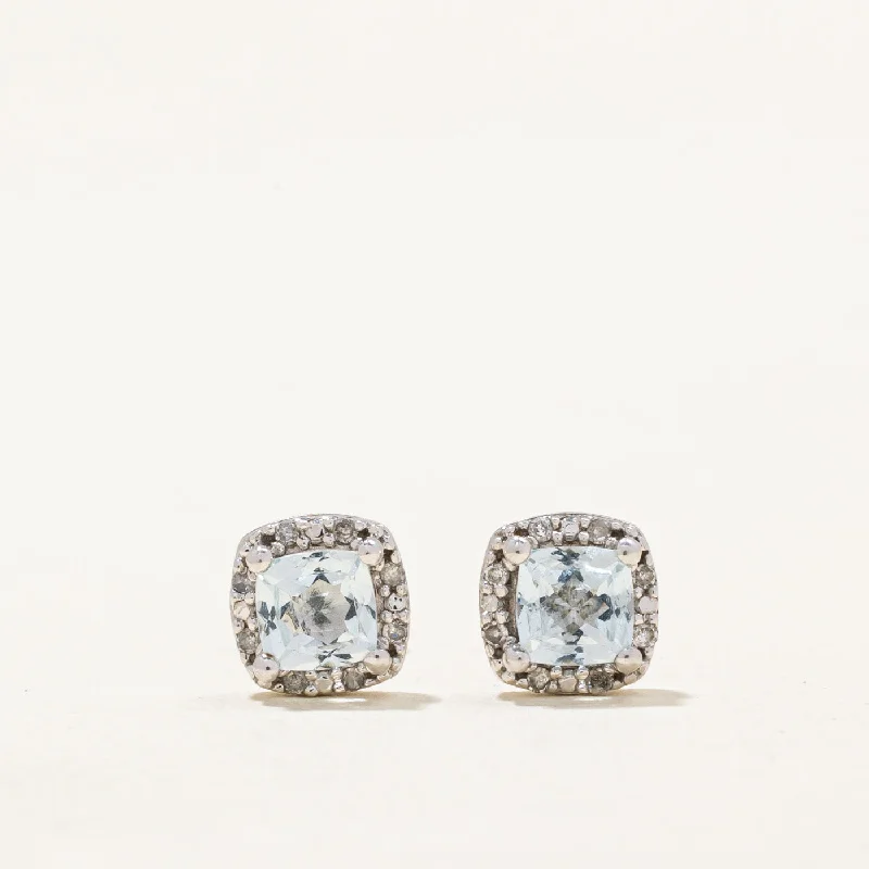 Push Back Stud Earrings for Convenience -Aquamarine & Diamond Stud Earrings | 0.60ctw, 0.08ctw |