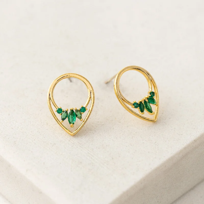 Ethnic Stud Earrings with Tribal Design -Aria Emerald Stud Earrings