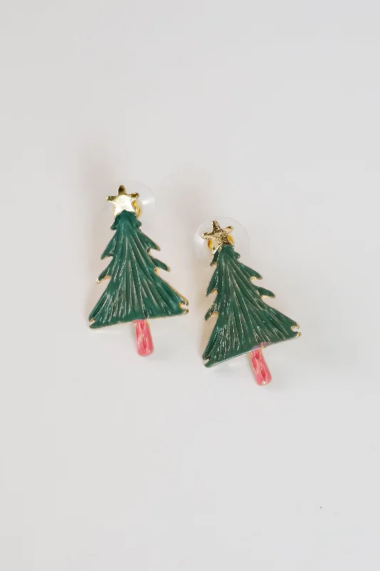 Stud Earrings with Abstract Designs -Belle Green Christmas Tree Stud Earrings