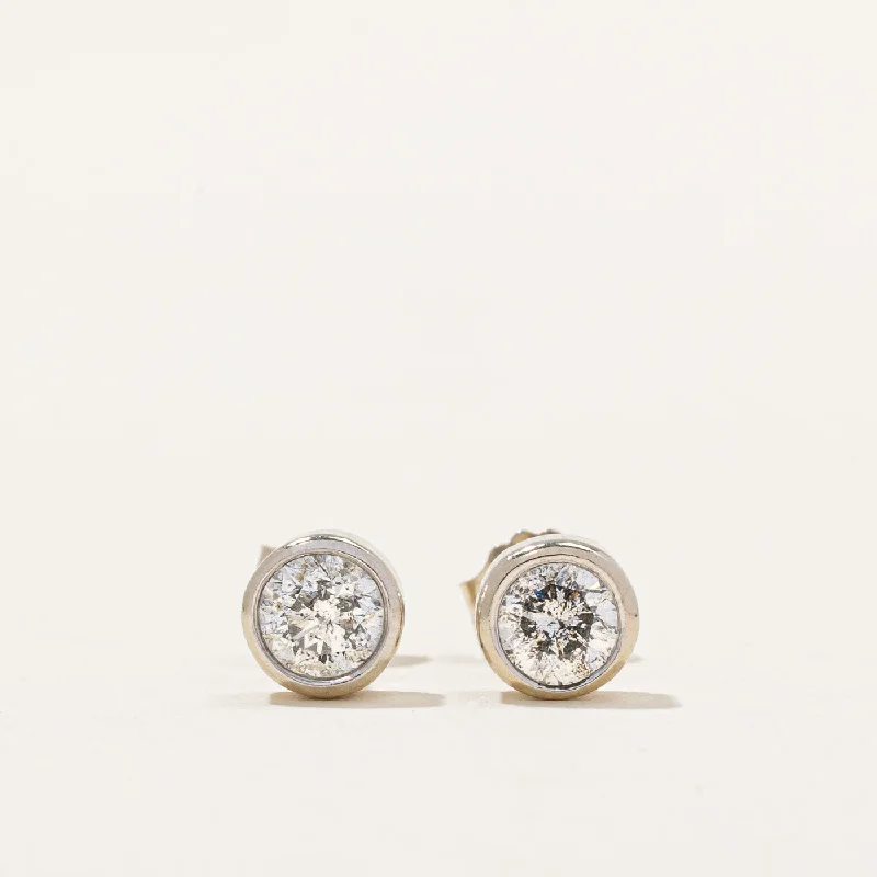 Stud Earrings with Embossed Patterns -Bezel Set Diamond Stud Earrings | 0.55ctw |