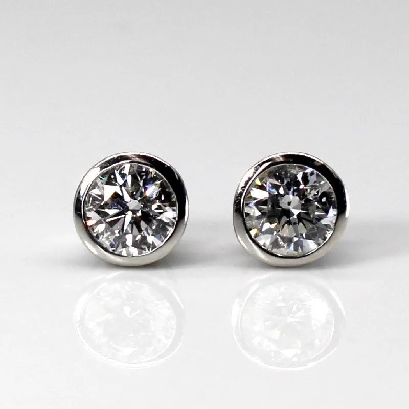 Stud Earrings for Engagement Party -Bezel Set Diamond Stud Earrings | 1.20ctw SI2/I1 H/I |