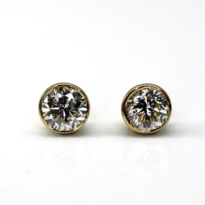 Stud Earrings for Valentine's Day -Bezel Set Diamond Stud Earrings | 2.40ctw VS1/VS2 I |