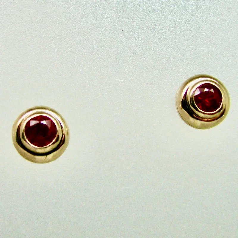 Stud Earrings for Birthday Celebration -Bezel Set Ruby Stud Earrings