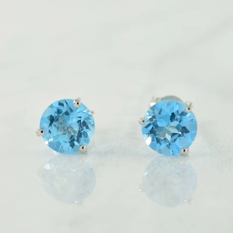 Stud Earrings with Matte Finish -Blue Topaz Stud Earrings | 1.10ctw |