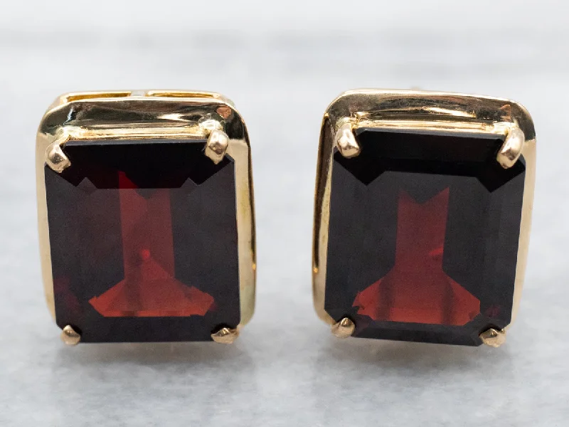 Stud Earrings for Shopping Trip -Bold Emerald Cut Garnet Stud Earrings