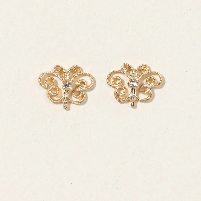 Retro Stud Earrings for Nostalgia -Butterfly Diamond Stud Earrings | 0.02ctw |