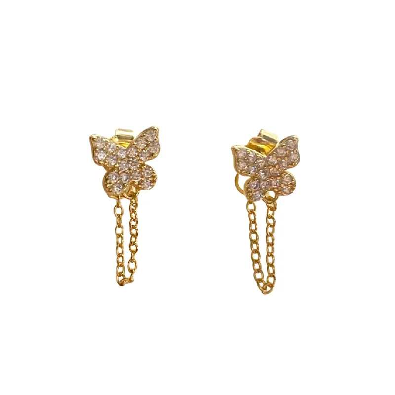 Stud Earrings for Anniversary -Butterfly Ear Chain Stud Earrings