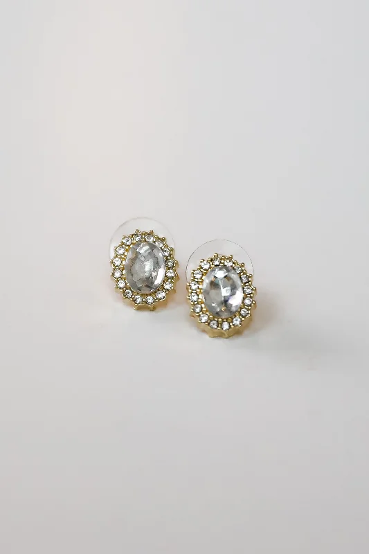 Stud Earrings for School Uniform -Carrie Gold Rhinestone Stud Earrings