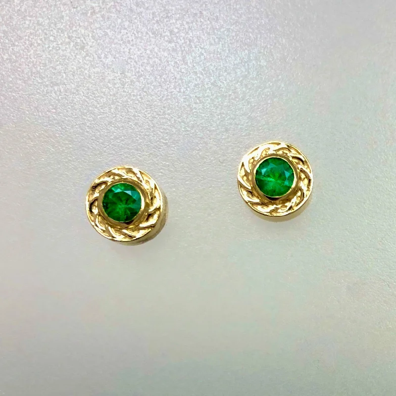 Stud Earrings for Anniversary -Celtic Emerald Stud Earrings