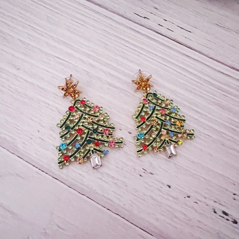 Stud Earrings for Travel Look -Christmas Tree Statement Stud Earrings