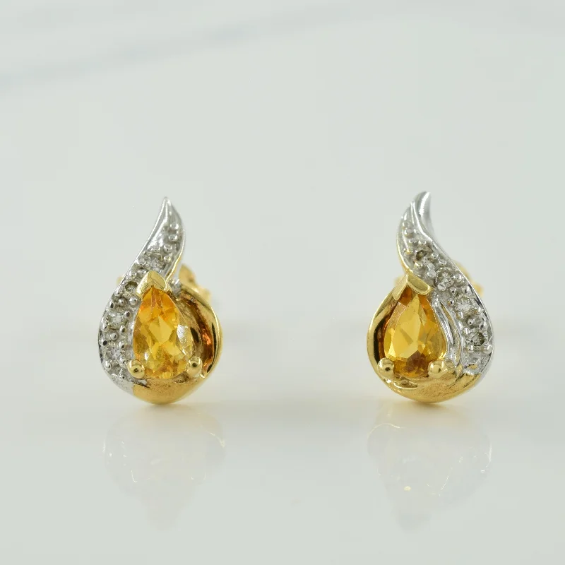 Stud Earrings with Embossed Patterns -Citrine & Diamond Stud Earrings | 0.30ctw, 0.04ctw |