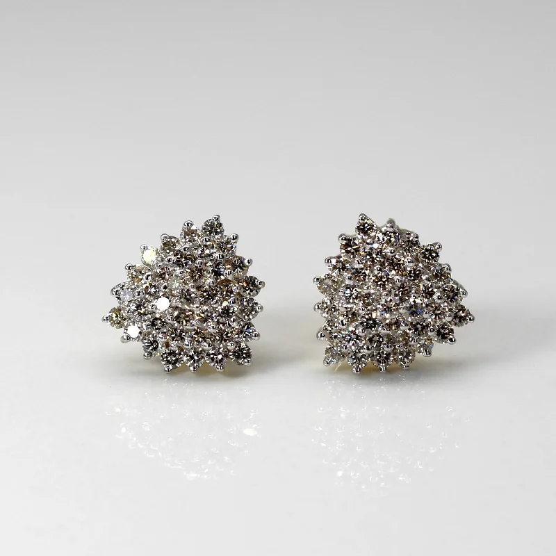 Stud Earrings with Floral Motifs -Cluster Diamond Stud Earrings | 1.28ctw |