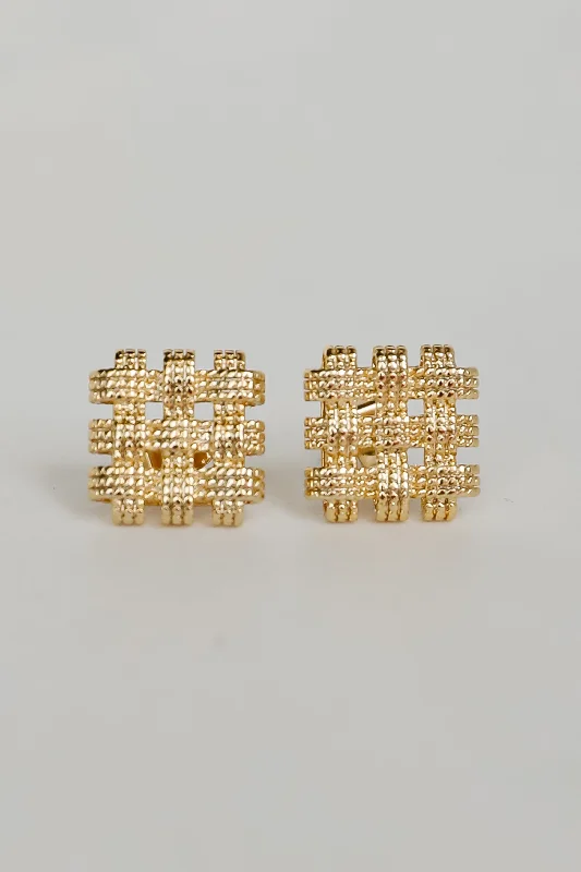 Multi Stud Earrings with Chains -Colette Gold Textured Square Stud Earrings