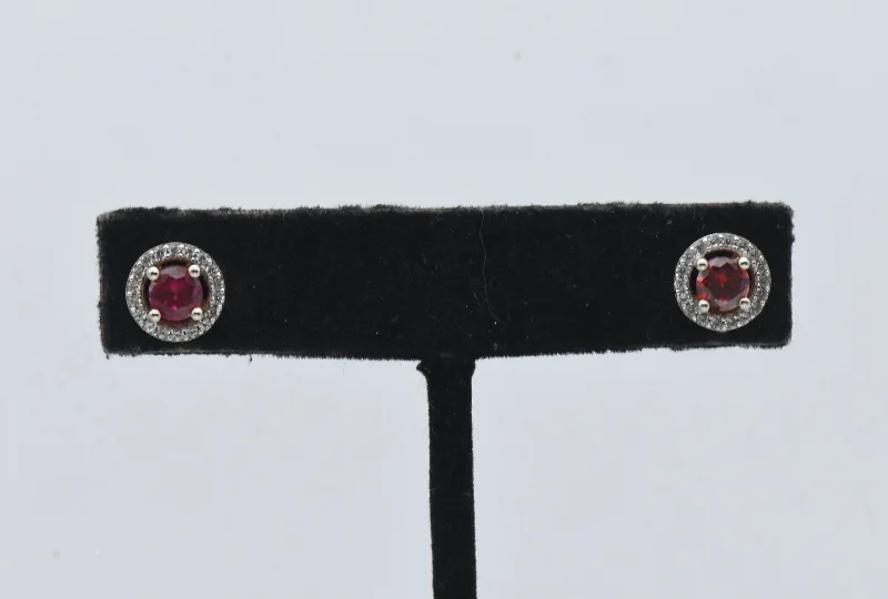 Silver Stud Earrings for Men -Vintage Gold Tone Sterling Silver Synthetic Ruby and Garnet Stud Earrings