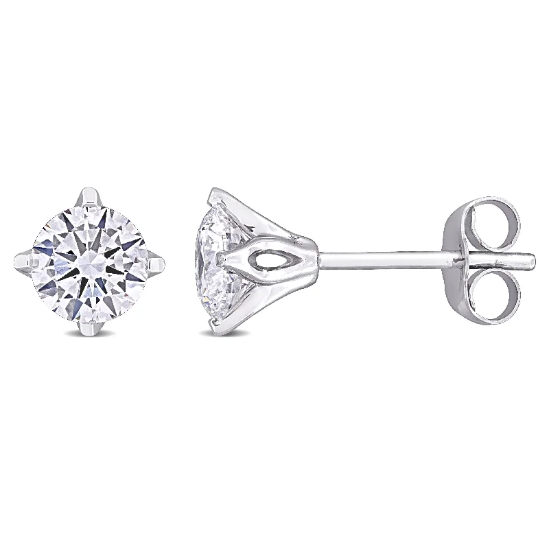 Stud Earrings with Textured Surface -Created Forever 1ct TW Lab-Grown Diamond Solitaire Stud Earrings in 14k White Gold