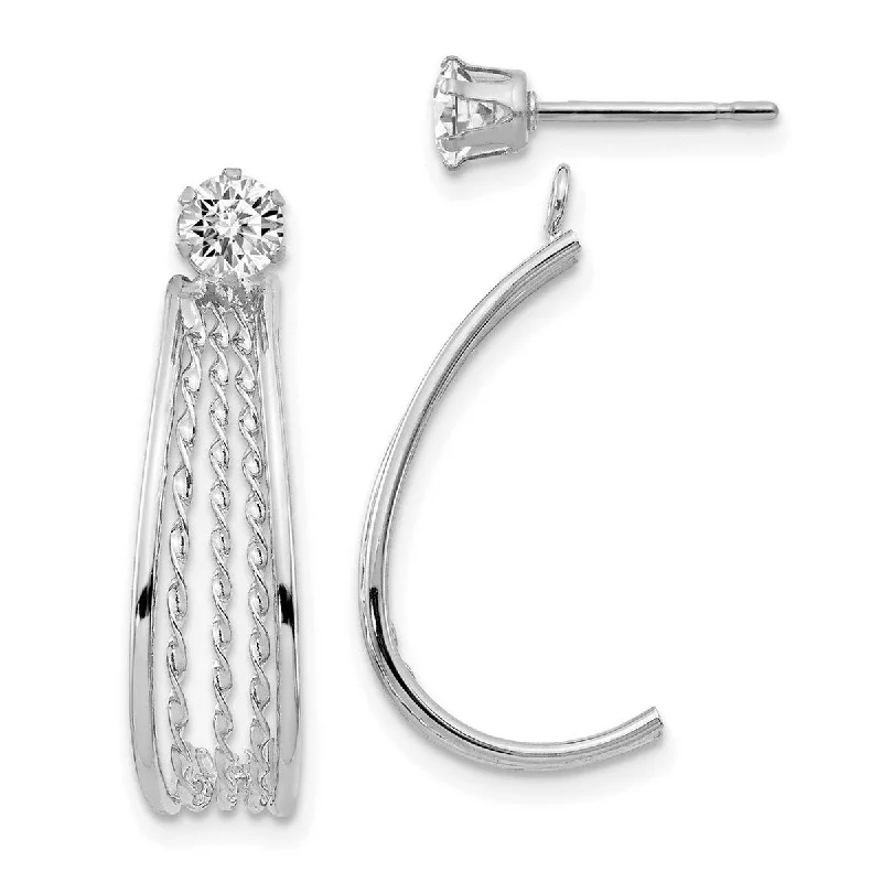 Stud Earrings for Shopping Trip -Curata 14k White Gold Twisted J Hoop Jacket with Cubic Zirconia Stud Earrings (8mm x 21mm)