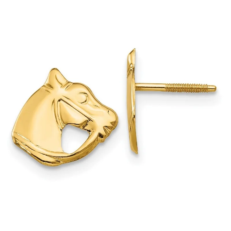 Small Stud Earrings for Delicate -Curata 14k Yellow Gold Childrens Horse Head Screw-back Stud Earrings(8mm x 10mm)