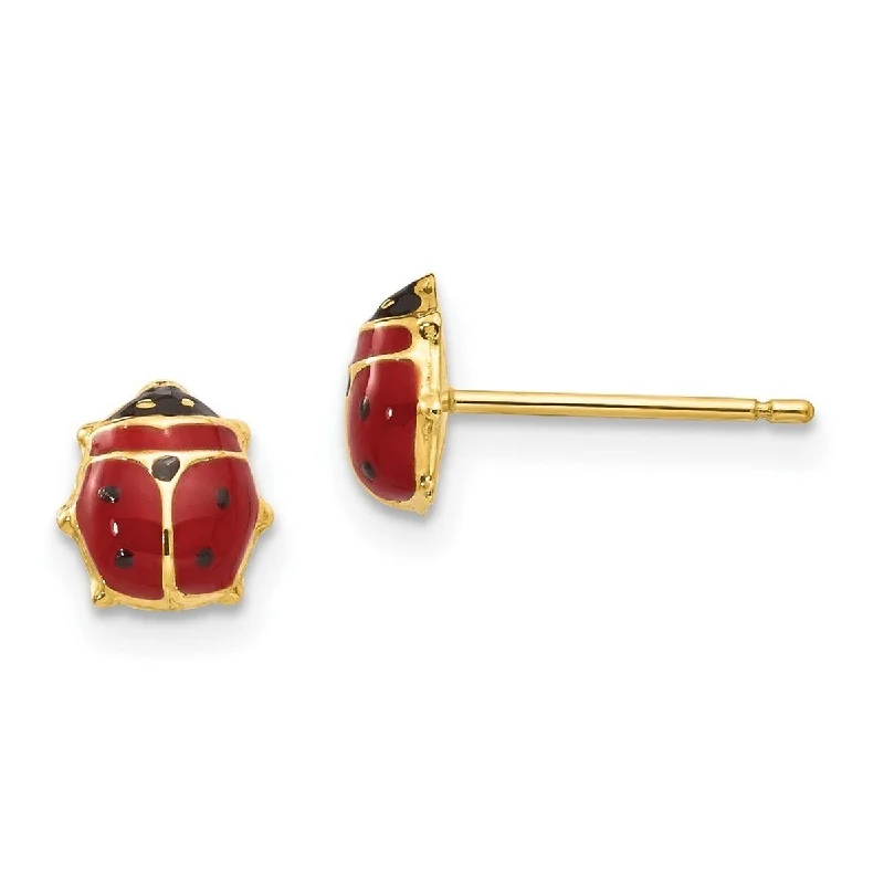 Large Stud Earrings for Statement -Curata 14k Yellow Gold Enameled Ladybug Post Stud Earrings - 5.5x6mm