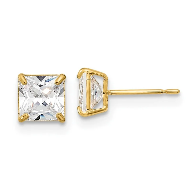 Stud Earrings for Everyday Glamour -Curata 14k Yellow Gold Madi K 5mm Square Cubic Zirconia Basket Set Stud Earrings