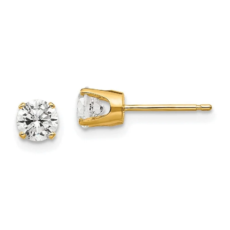 Large Stud Earrings for Statement -Curata 14k Yellow Gold Polished Post Earrings 4.5mm CZ Cubic Zirconia Simulated Diamond stud Earrings Measures 5x5mm Wide