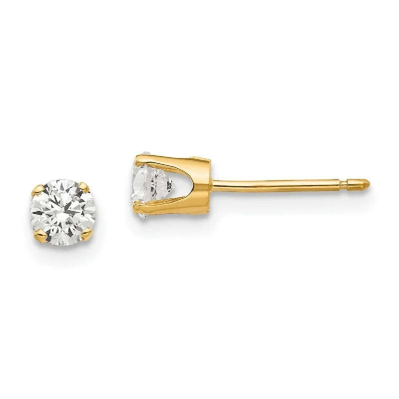 Stud Earrings for Beach Outfit -Curata 14k Yellow Gold Polished Post Earrings 4mm CZ Cubic Zirconia Simulated Diamond stud Earrings Measures 5x5mm Wide