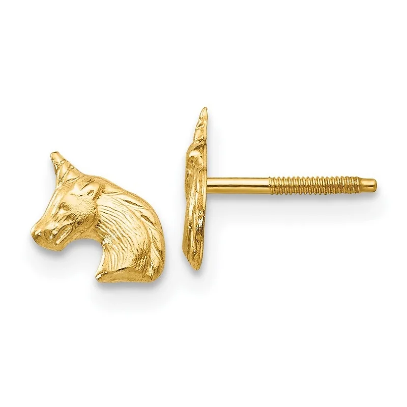 Nickel Free Stud Earrings for Safety -Curata Solid 14k Yellow Gold Childrens Unicorn Post Stud Earrings (5mmx8mm) - Orange