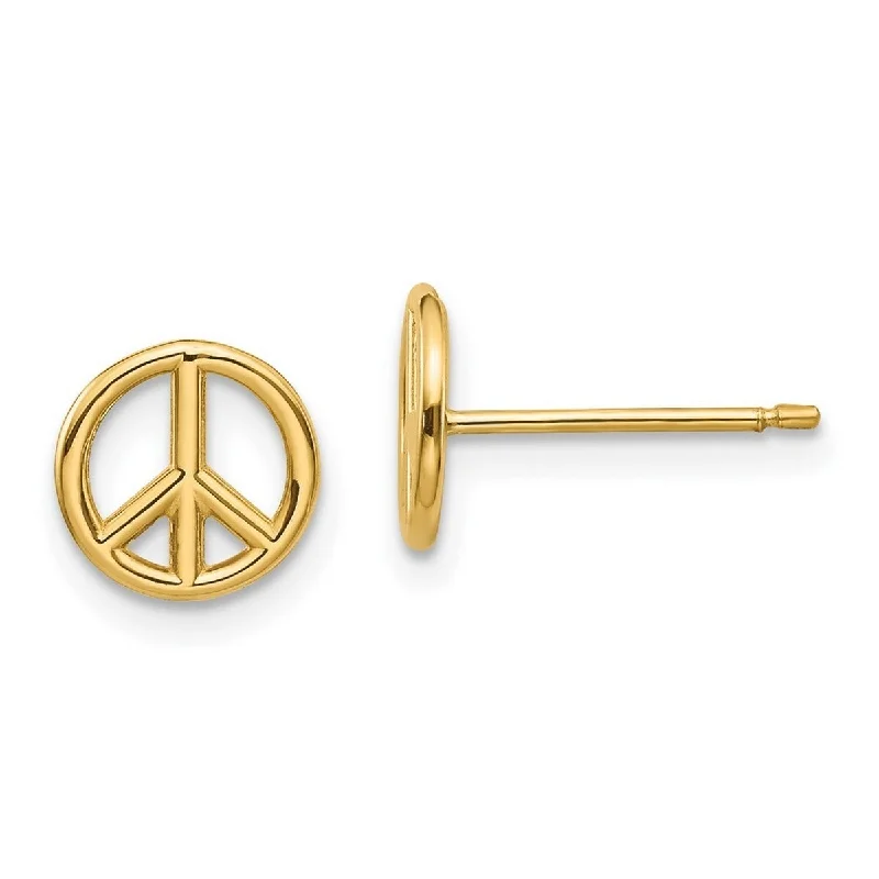 Stud Earrings with Vine Designs -Curata Solid 14k Yellow Gold Polished Peace Symbol Post Stud Earrings (8mm) - White