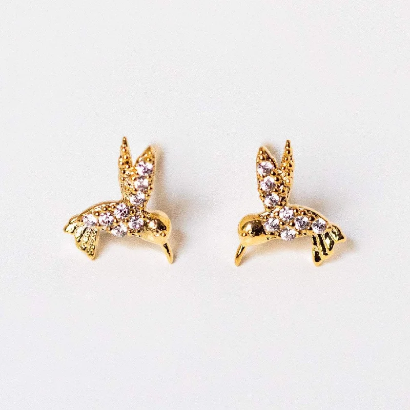 Stud Earrings with Animal Motifs -CZ Hummingbird Stud Earrings