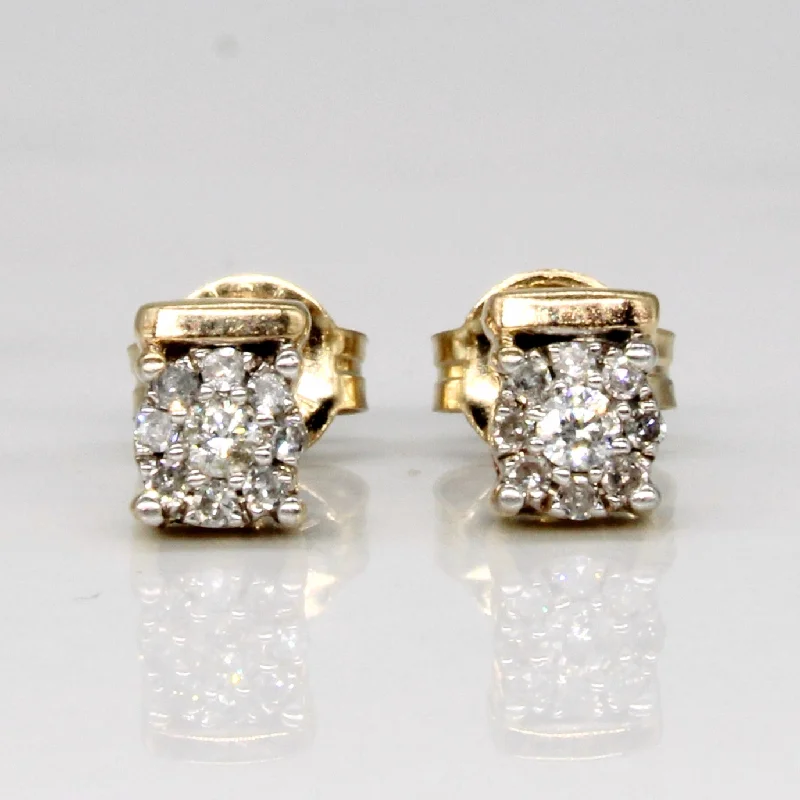 Stud Earrings with Etching -Cluster Diamond Stud Earrings | 0.12ctw |