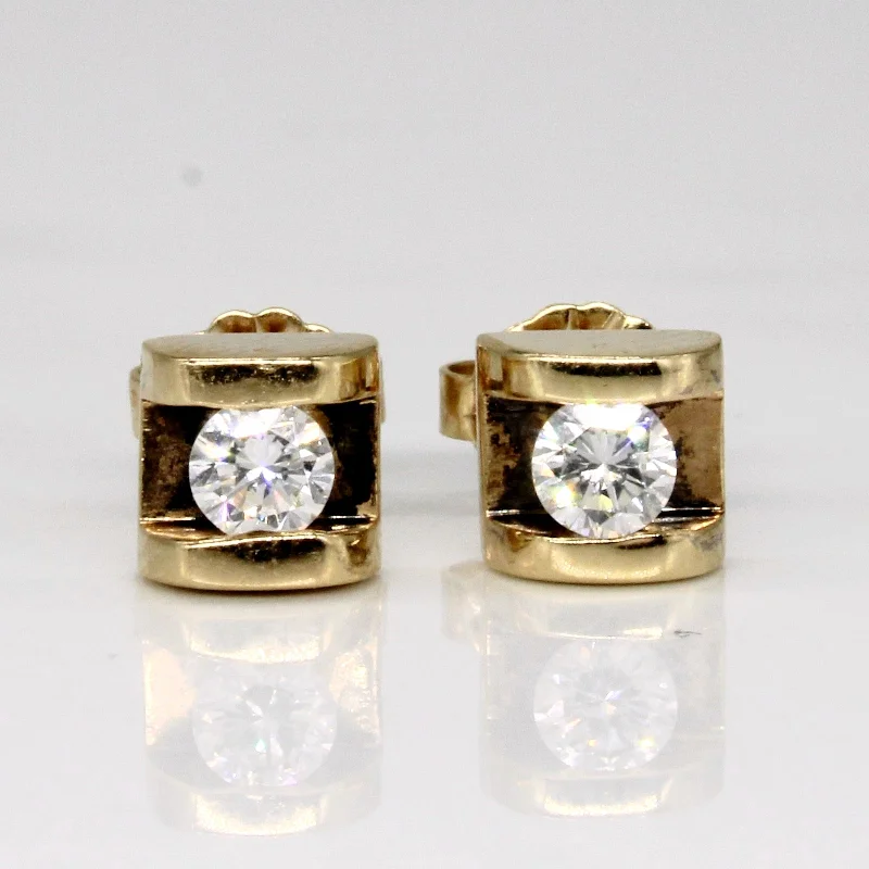 Stud Earrings with Matte Finish -14k Yellow Gold Diamond Stud Earrings | 0.30ctw |