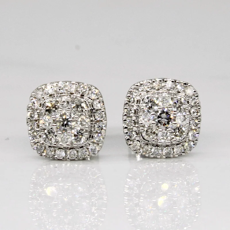 Stud Earrings with Textured Surface -10k White Gold Cluster Diamond Stud Earrings | 0.44ctw |