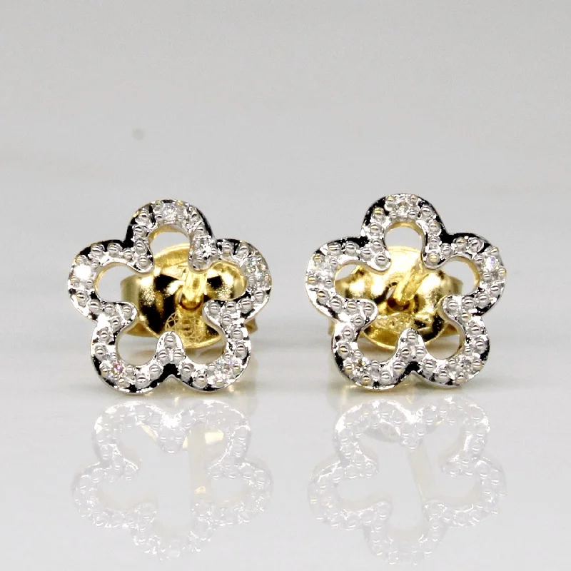 Stud Earrings for Engagement Party -18k Gold Diamond Flower Stud Earrings | 0.08ctw |