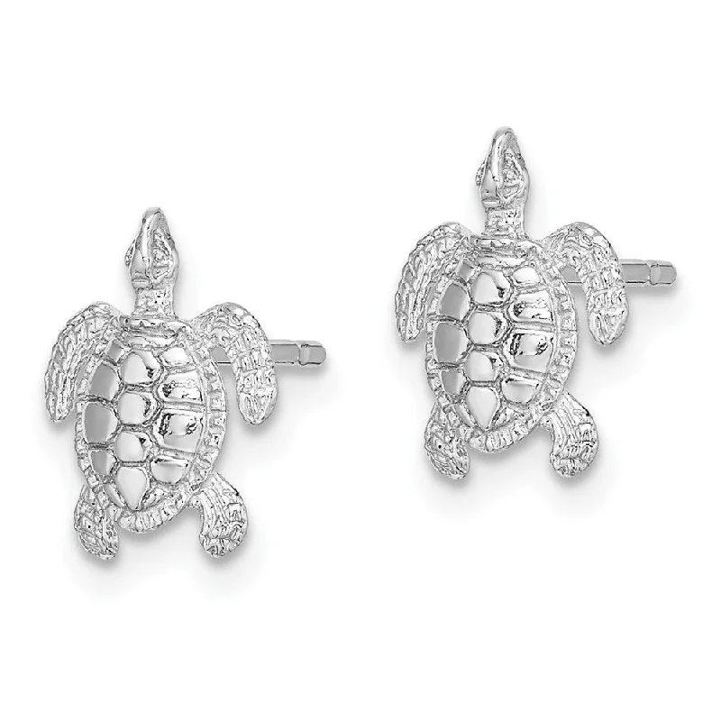 Stud Earrings for Evening Gown -Diamond2Deal 14K White Gold Polished and Textured Sea Turtle Button Stud Earrings (L- 0.45 Inch, W-0.34 Inch)