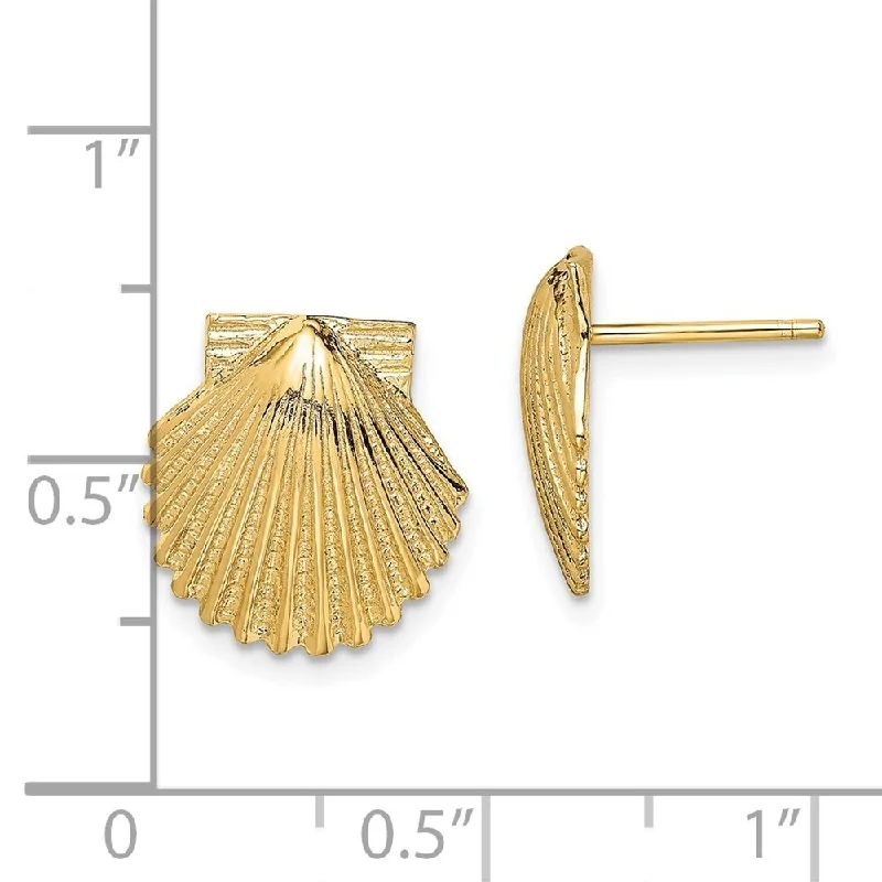 Stud Earrings for Anniversary -Diamond2Deal 14K Yellow Gold 2-D Scallop Shell Stud Earrings (L-12.45 mm, W-11.92 mm)