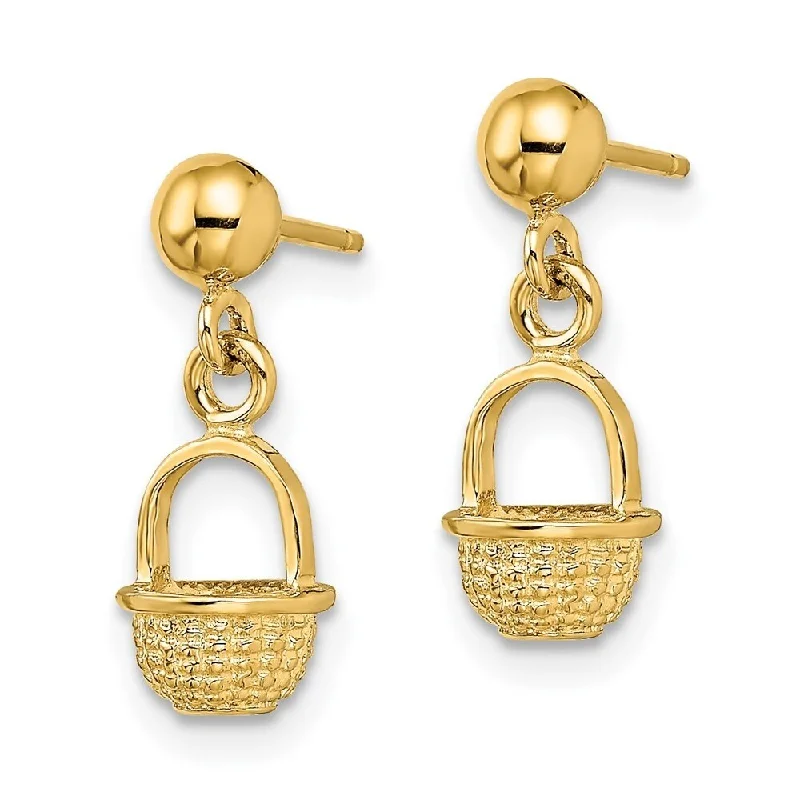 Maximalist Stud Earrings for Bling -Diamond2Deal 14K Yellow Gold 3-D Mini Basket Drop Stud Earrings (L- 16.15 mm, W- 6.4 mm)