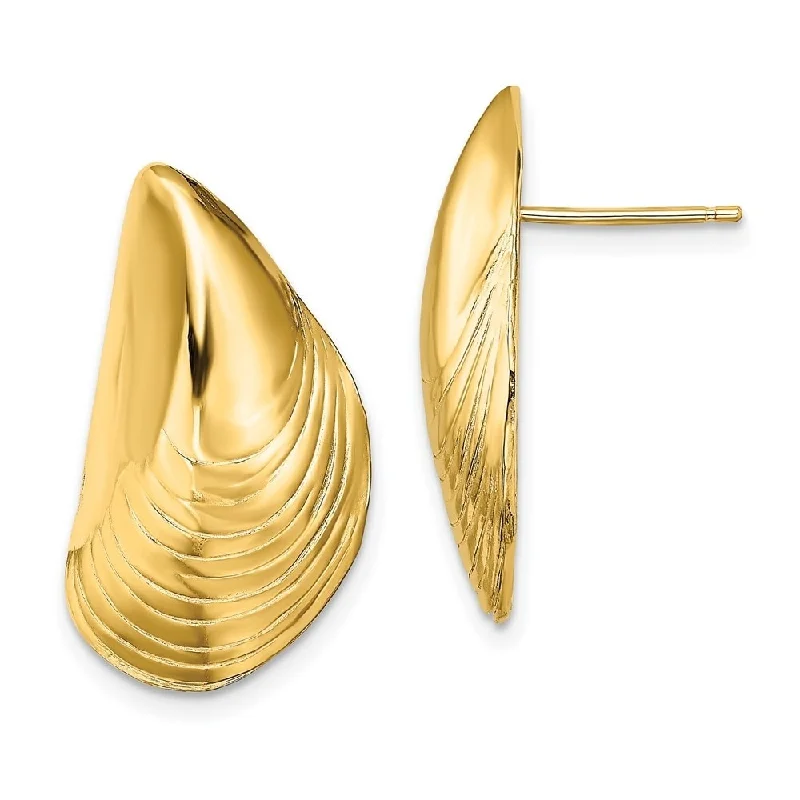 Punk Stud Earrings with Spikes -Diamond2Deal 14K Yellow Gold Polished Mussel Shell Stud Earrings (L- 24.4 mm, W- 13.2 mm)