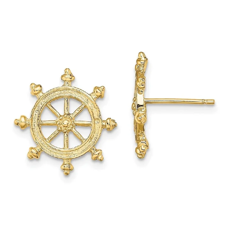 Stud Earrings for Christmas Party -Diamond2Deal 14K Yellow Gold Ship's Wheel Stud Earrings (L- 15.8 mm)