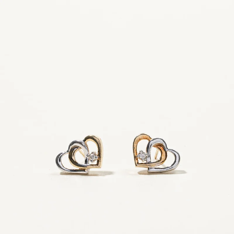 Stud Earrings with Debossed Designs -Double Heart Diamond Stud Earrings | 0.03ctw |