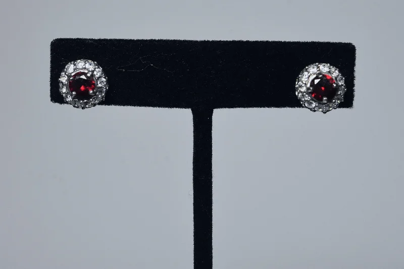 Stud Earrings for Party Look -Elegant Ruby Sterling Silver Stud Earrings