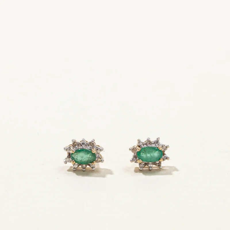 Double Stud Earrings for Impact -Emerald & Diamond Stud Earrings | 0.30ctw | 0.05ctw |