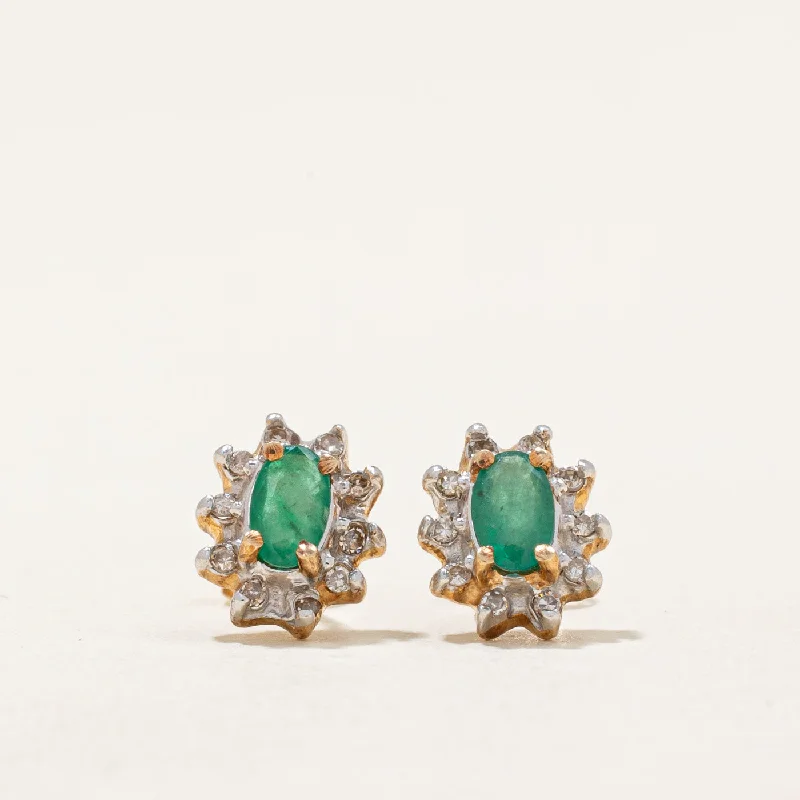 Screw Back Stud Earrings for Security -Emerald & Diamond Stud Earrings | 0.36ctw, 0.10ctw |