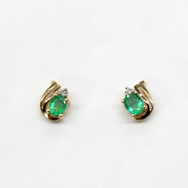 Stud Earrings with Keyhole Designs -Emerald & Diamond Stud Earrings | 0.50ctw | 0.04ctw |