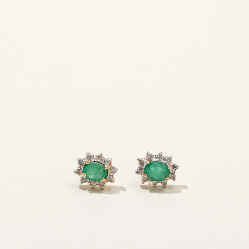 Clip On Stud Earrings for Non Pierced -Emerald & Diamond Stud Earrings | 0.60ctw | 0.10ctw |