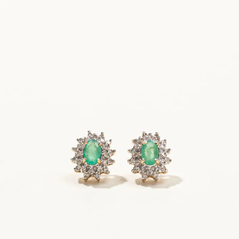 Multi Stud Earrings with Chains -Emerald & Diamond Stud Earrings | 0.60ctw | 0.24ctw |