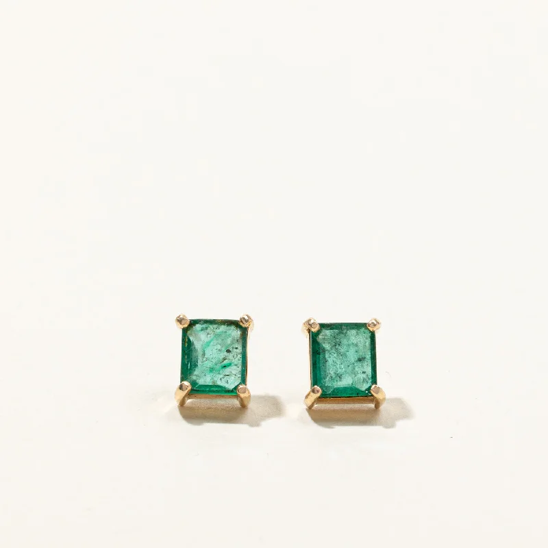 Stud Earrings with Gemstones and Beads -Emerald Stud Earrings | 1.60ctw |